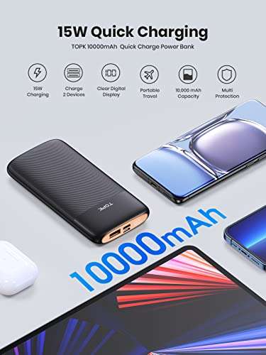 TOPK 3A 10000mAh USB C Portable Charger with LED Display PowerBank 15W (Auto 15% off at checkout) @ TOPKDirect FBA