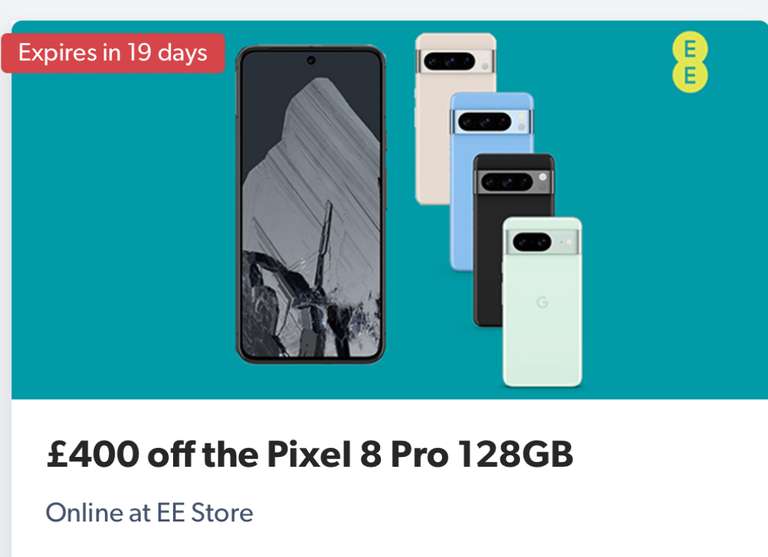 Google Pixel 8 Pro 128GB £400 off at EE store