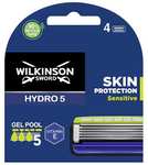 WILKINSON SWORD - Hydro 5 Skin Protection Sensitive Razor For Men | Hyderating Gel & Precision Trimmer | Pack of 4 Razor Blade Refills