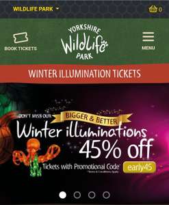 45% off Yorkshire Wildlife Park Winter Illuminations - Light & Lantern Festival 2 Adults & 2 Children £45.10 entry