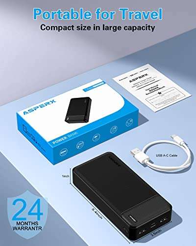 AsperX 15w Power Bank, 20000mAh Fast Charging Portable Charger USB C Input and Output £16.99 W/Voucher @ JIAHONGJING STORE / Amazon