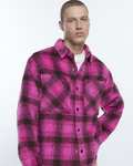PINK OVERSIZED FIT FLEECE CHECK SHACKET + Free Click and collect