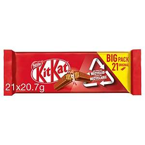 KitKat Milk 2 Finger Chocolate Biscuit Bars Multipack, 21 x 20.7 g / £2.97 S&S - £2.64 S&S + First Sub Voucher