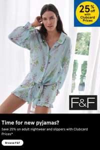 25% Off adult nightwear and slippers with Clubcard Prices* Instore