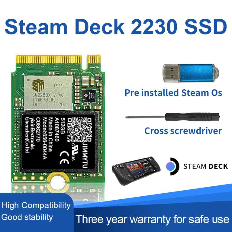 2230 M.2 SSD 1TB NVME Hard Drive for Steam Deck with free screwdriver and SteamOS USB Stick £50.53 from imidossd Store / AliExpress