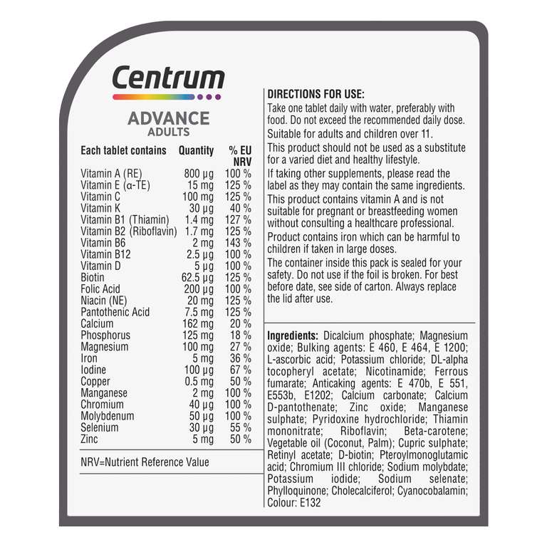 Centrum Advance Multivitamin & Mineral Supplements (S&S £11.33)