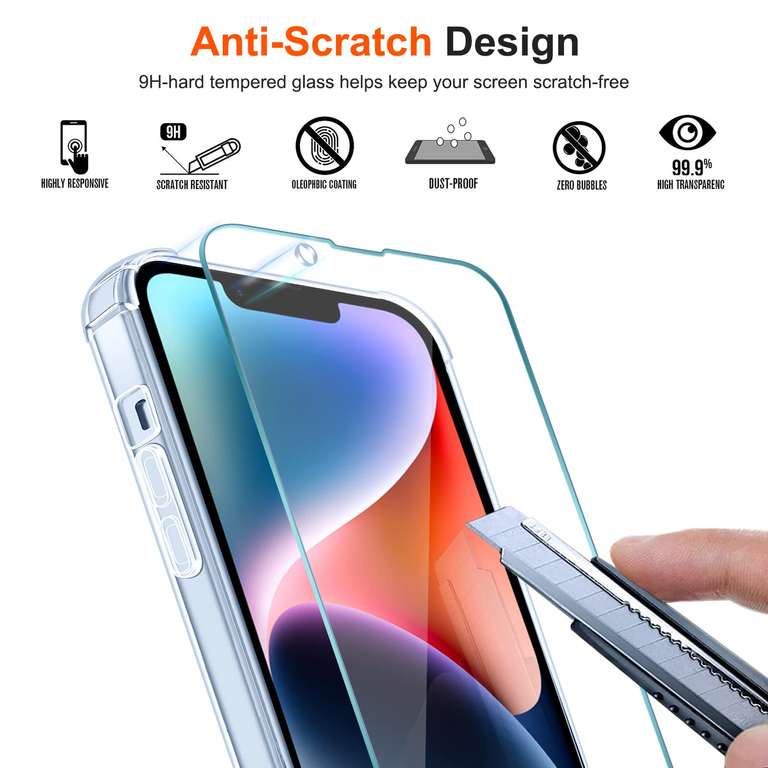 4 in 1 Camera Cover Case For iPhone 14 6.1" 3 Pack Tempered Glass Screen Protector, Clear - Sold By AYRmall-AMUK FBA