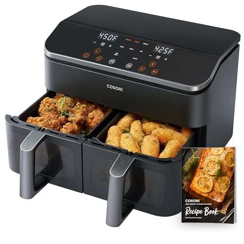 COSORI Dual Zone Air Fryer, 8.5L XL Capacity, 2 Non-Stick Drawers with Visual Window, 6-In-1 Cooking Presets with Sync Functions