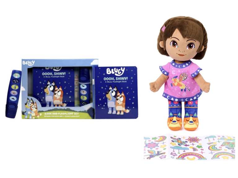 Bluey - Oooh, Shiny! A Bluey Flashlight Toy Adventure Sound Book / Nickelodeon Dora Official Bedtime Glow in the Dark Plush Toy £4.88