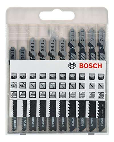 Bosch Professional 2607010146 10-Piece Jigsaw Blade Set (for Wood, Accessories for Jigsaws T Shank Socket)