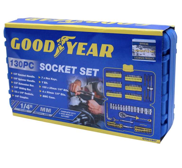 Goodyear 130pc Socket Set + Screwdriver Bits Including 72-teeth Ratchet Handle £24.99 @ ebay / thinkprice