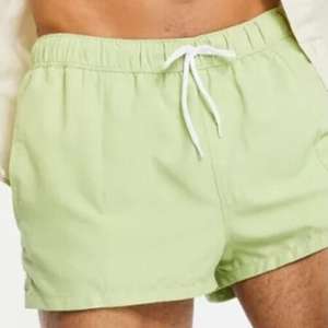 ASOS DESIGN swim shorts with pin tuck in light green super short length £7 + £4 delivery at ASOS