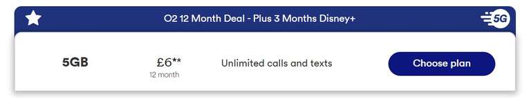 O2 Sim Only 5GB (10GB With VOLT) £6/Month (£4.80/Month With Multisave) - Unlimited Minutes/Texts - 3 Months Disney+ & EU Roaming Via VMO2