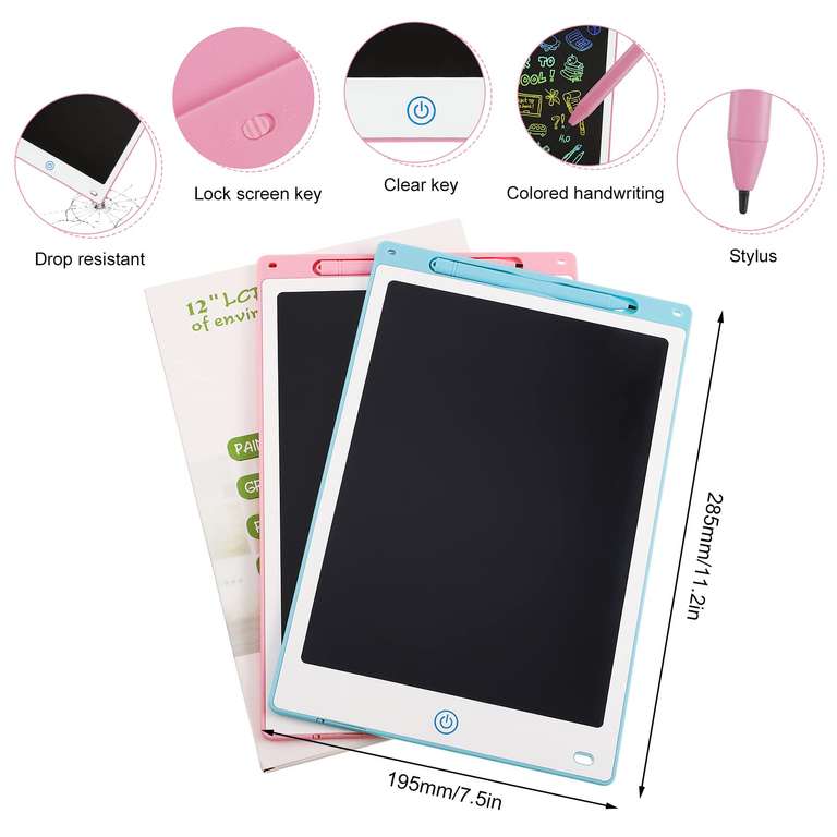 QINREN 2 Pack LCD Writing Tablet, 12inch Doodle Pad Colorful Screen Drawing Board with voucher Sold by FEINIAOYU FBA