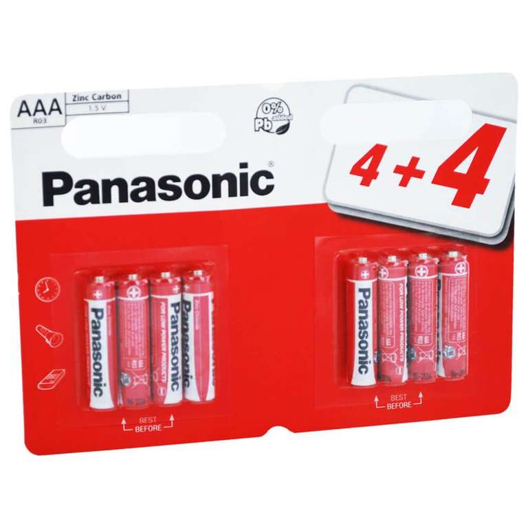 Panasonic Zinc Carbon AAA Batteries: Pack of 8 - £1 + £2.99 Collection / £3.99 Delivery @ The Works