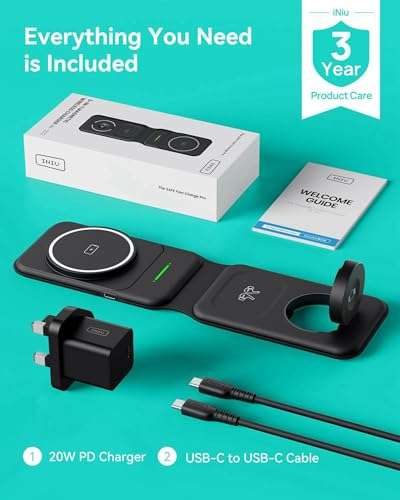 INIU Wireless Charger, 3 in 1 Wireless Charging Station Magsafe Phone Charger, Qi Certificate - (with voucher) Sold by Eafu FBA