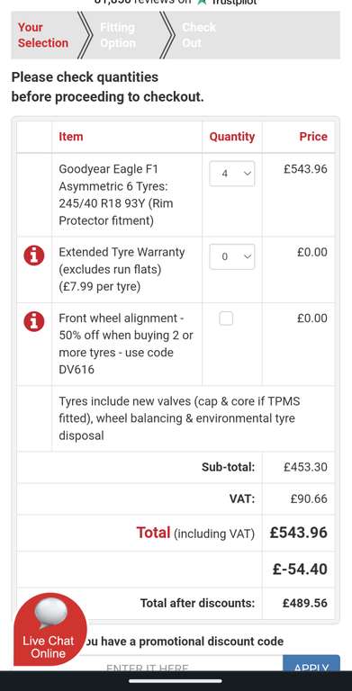Goodyear Eagle F1 Asymmetric 6 tyres 245/40 R18 (Y) 93 x 4 fitted £489.56 with code / Possible cashback 3.15% @ National Tyres