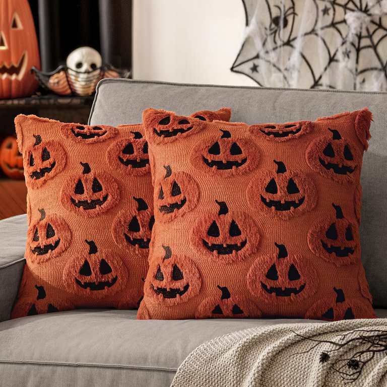Halloween Cushion Covers 45x45 Dark Caramel Ghost Pumpkin 2 Pack - Sold by MIULEE HOME / FBA
