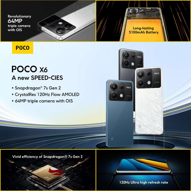POCO X6 5G Black - Smartphone 12+256GB Snapdragon 7s Gen 2, 64MP triple camera, 6.67" 120Hz, 5100mAh, 67W (UK Version + 2 Years Warranty)