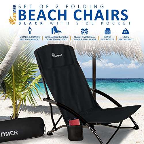 SUNMER Set of 2 Folding Beach Chair with Side Pocket & Carry Bag - £60.08 @ Amazon