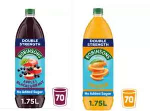 Robinsons Double Strength Orange OR apple & blackcurrant Squash No Added Sugar 1.75L (+ £1.50 in your cashpot in sore today)