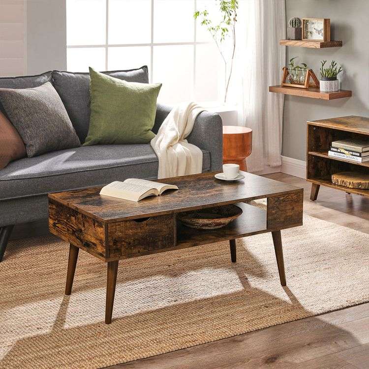 VASAGLE Coffee Table with Drawer & Open Storage (Rustic Brown) - £39.99 delivered with code @ Songmics