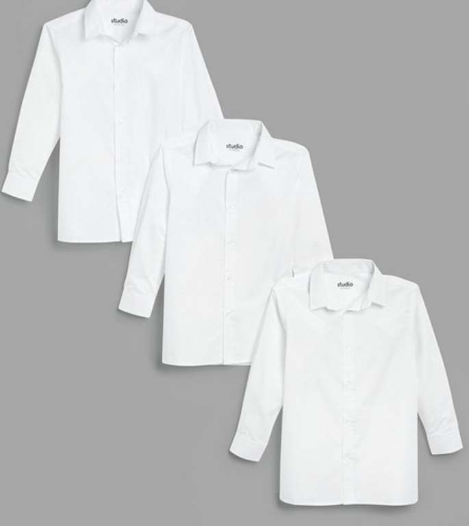 Boys Pack of 3 Long Sleeve White School Shirts