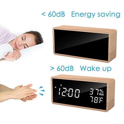 Flysocks Alarm Clock Bedside, Wooden Digital Alarm Clocks Non Ticking, Adjustable Brightness & USB Charging £11.99 with Voucher @ Amazon