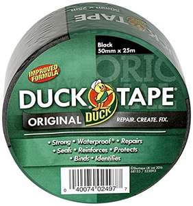 Duck Tape Original Black, 50mm x 25m, Improved Formula High Strength Waterproof Gaffer Tape £3.29 @ Amazon