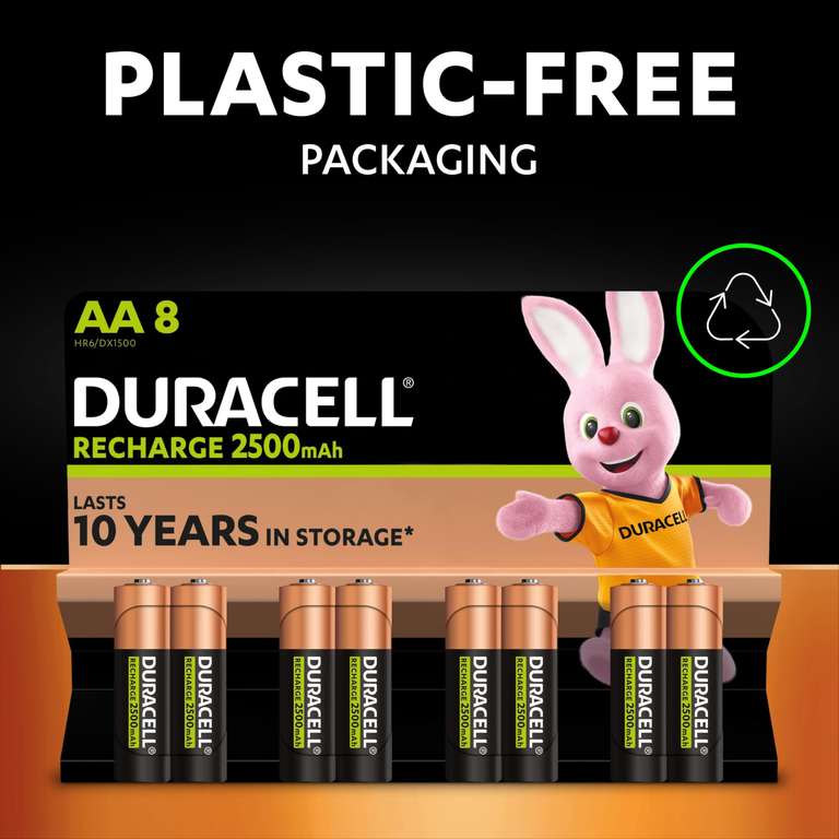 Duracell Rechargeable AA Batteries (Pack of 4), 2500 mAh - Max S&S £7.35