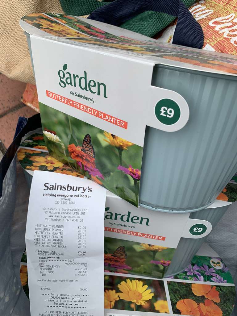Various planters and baskets for 1p at Sainsbury's Edgware