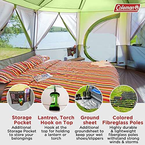 Coleman Tent Octagon, 6 Man Festival Dome Tent, 6 Person Family Camping Tent with 360° Panoramic View, Sewn-in Groundsheet