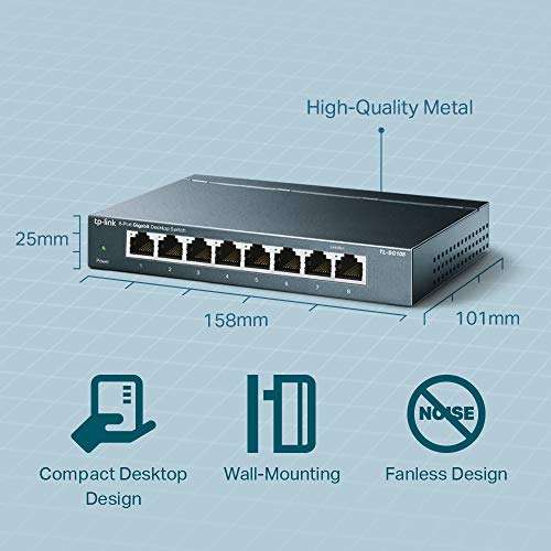 TP-Link TL-SG108S, 8 Port Gigabit Ethernet Network Switch £14.99 @ Amazon
