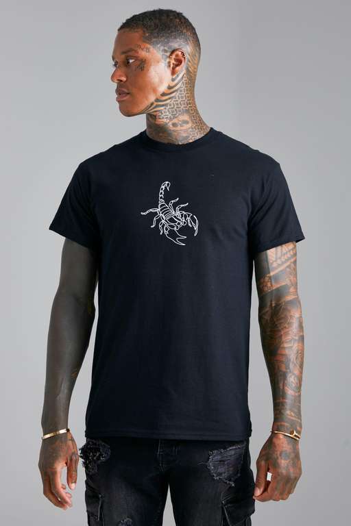 Scorpion Line Graphic T-shirt for £4 + £3.99 delivery at BoohooMAN