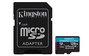 Kingston Canvas Go! Plus microSD memory card Class 10, UHS-I 128GB microSDXC 170R A2 U3 V30 Card + ADP