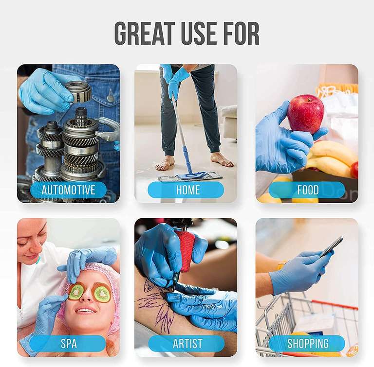 eatasty 200 Blue Gloves Nitrile Powder Free Extra Strong - Large - Shoppers Wear FBA