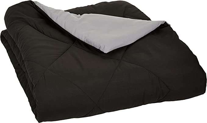 Amazon Basics Reversible Microfiber Comforter, grey/black, 225X220cm - £14.36 @ Amazon