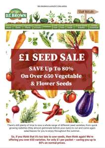 £1 Seed Sale & save up to 80%on veg & flower seeds, P&P £1.95 @ DT Brown