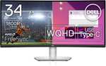 Dell S3423DWC Curved Ultrawide Monitor, 34 inch, WQHD 3440 x 1440, 100 Hz, USB-C, £320.98 (possible £274.44 with codes) @ Dell