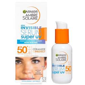 Garnier Ambre Solaire SPF 50+ Super UV Invisible Serum Moisturiser for Face, Vegan, 30ml