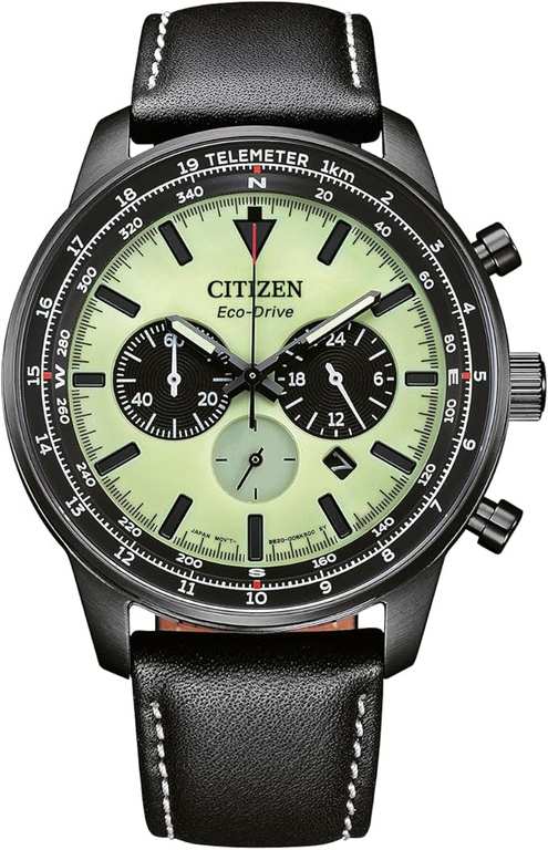 Citizen Eco-Drive Chronograph Green Dial Leather Men's Sport Watch CA4505-21X