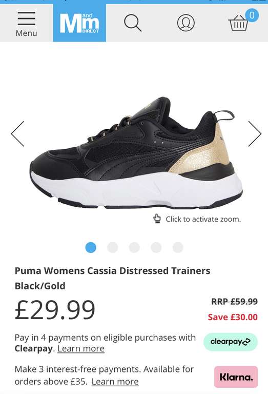 Puma Womens Cassia Distressed Trainers Black/Gold - £29.99 + £4.99 delivery @ MandM Direct