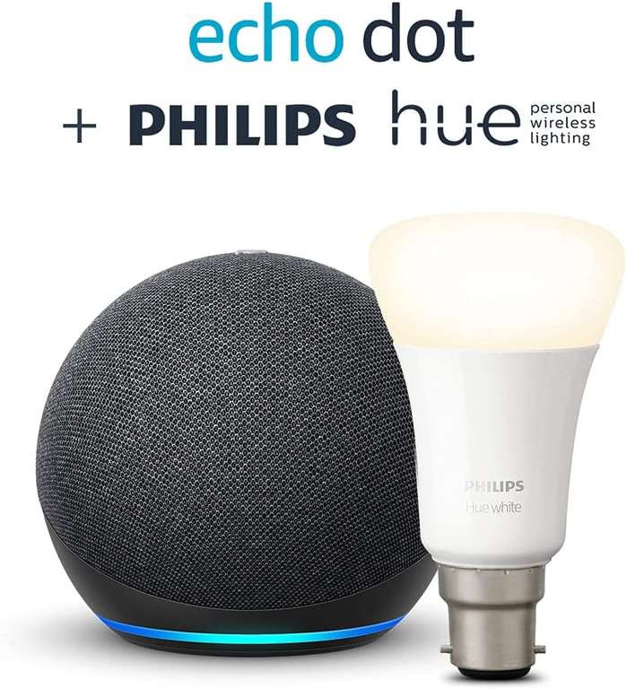 Echo Dot (Charcoal/White/Blue) (4th Gen) + Philips Hue B22 Smart White Bulb - £27.99 Delivered @ Amazon