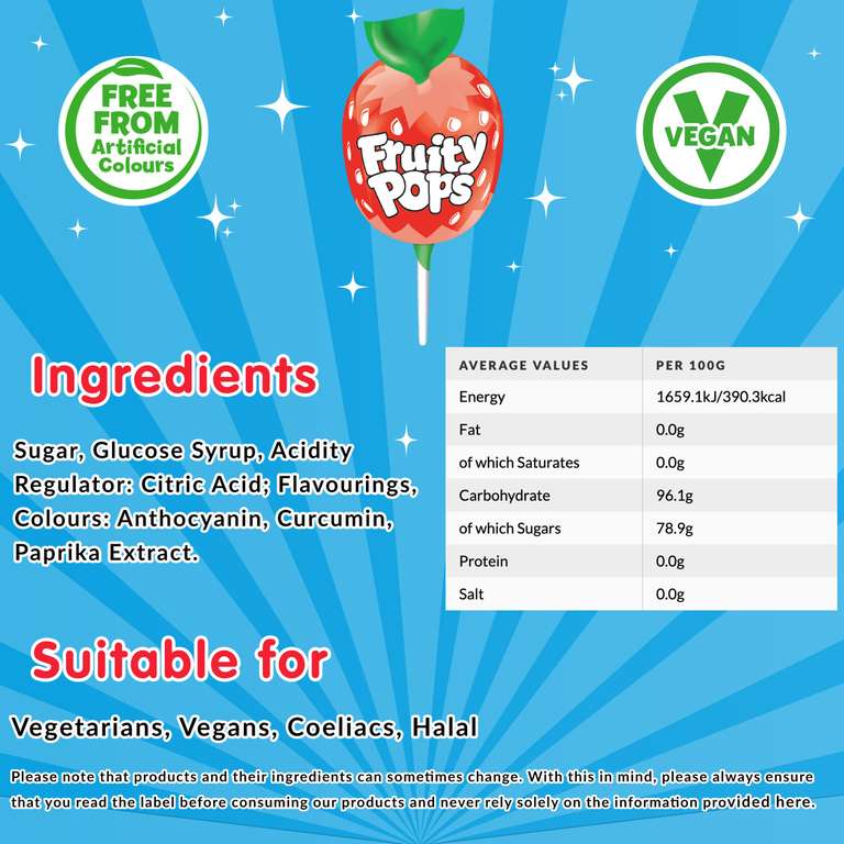 Swizzels Fruity Pops Dispenser Box, Vegan Friendly Sweets, (100 Lollipops Per Box) £4.25/£4.50 Subscribe & Save