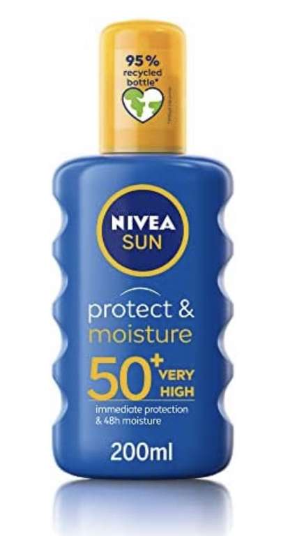 NIVEA SUN Protect & Moisture Sun Spray SPF50+ (200ml) £5.50 / 2 for £10 / £4.95 Subscribe & Save @ Amazon UK