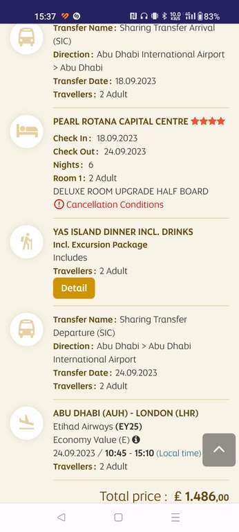 7 nights 4* Abu Dhabi half board with excursion and transfers from LHR £1486 for 2 adults 18th September @ Etihad Holidays