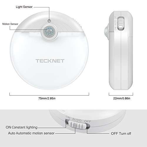 TECKNET LED Night Light with Dual Sensors, [3 Pack] Battery Operated Motion and Light Sensor £9.99 @ Amazon / Tecknet