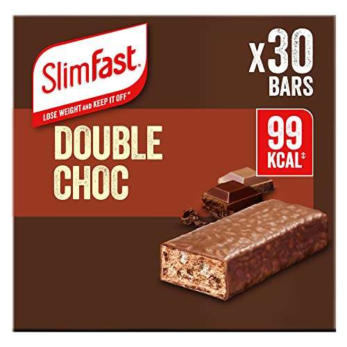 30 bars SlimFast Snack Bar, Low Calorie Snack, Double Choc Flavour, 30 x 25 g Multipack - £9.83 @ Amazon Warehouse