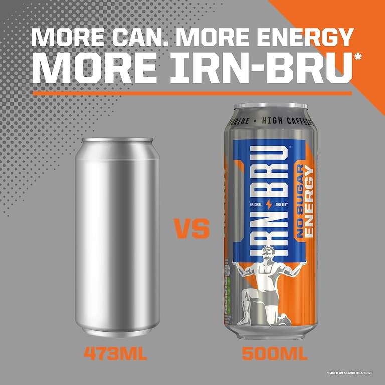 IRN-BRU Energy Drink Sugar Free, Multi Pack, 12x500 ml Big Can (£6.75 With 5% Subscribe & Save & 10% Voucher, £5.96 With 15% S&S)