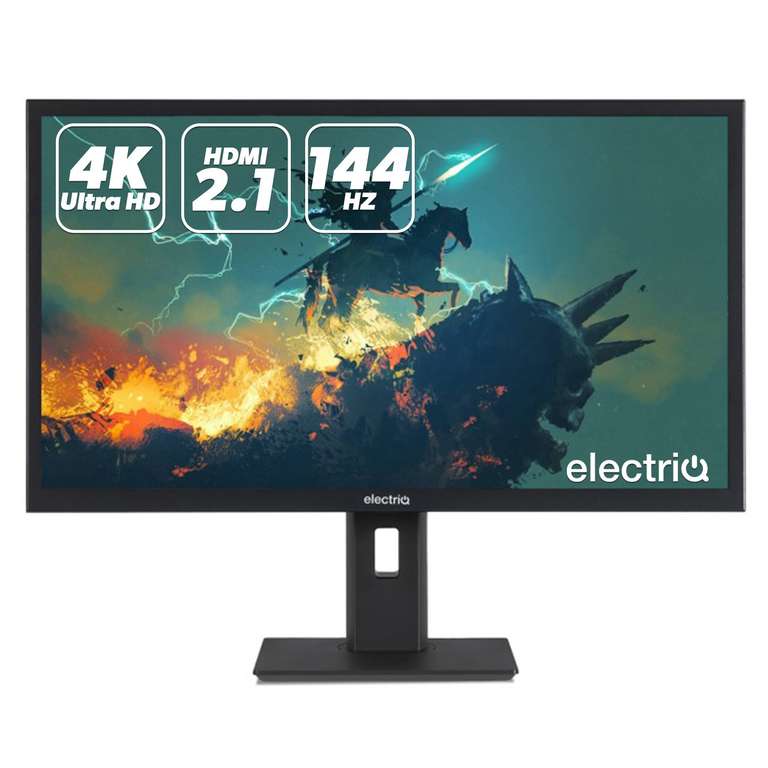 electriQ 28" - 4K UHD, IPS Panel, 0.9ms, 144Hz, HDMI 2.1, Height adjustable Monitor - £289.97 + £5.99 delivery @ Laptops Direct